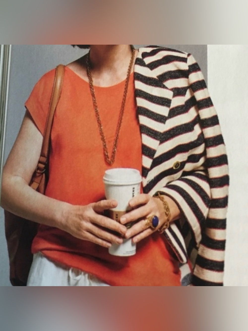 CAbi U-Line Cap Sleeve Scoop Neck Tee Tunic #5072 Sz S Tiger Lily Orange Pleated